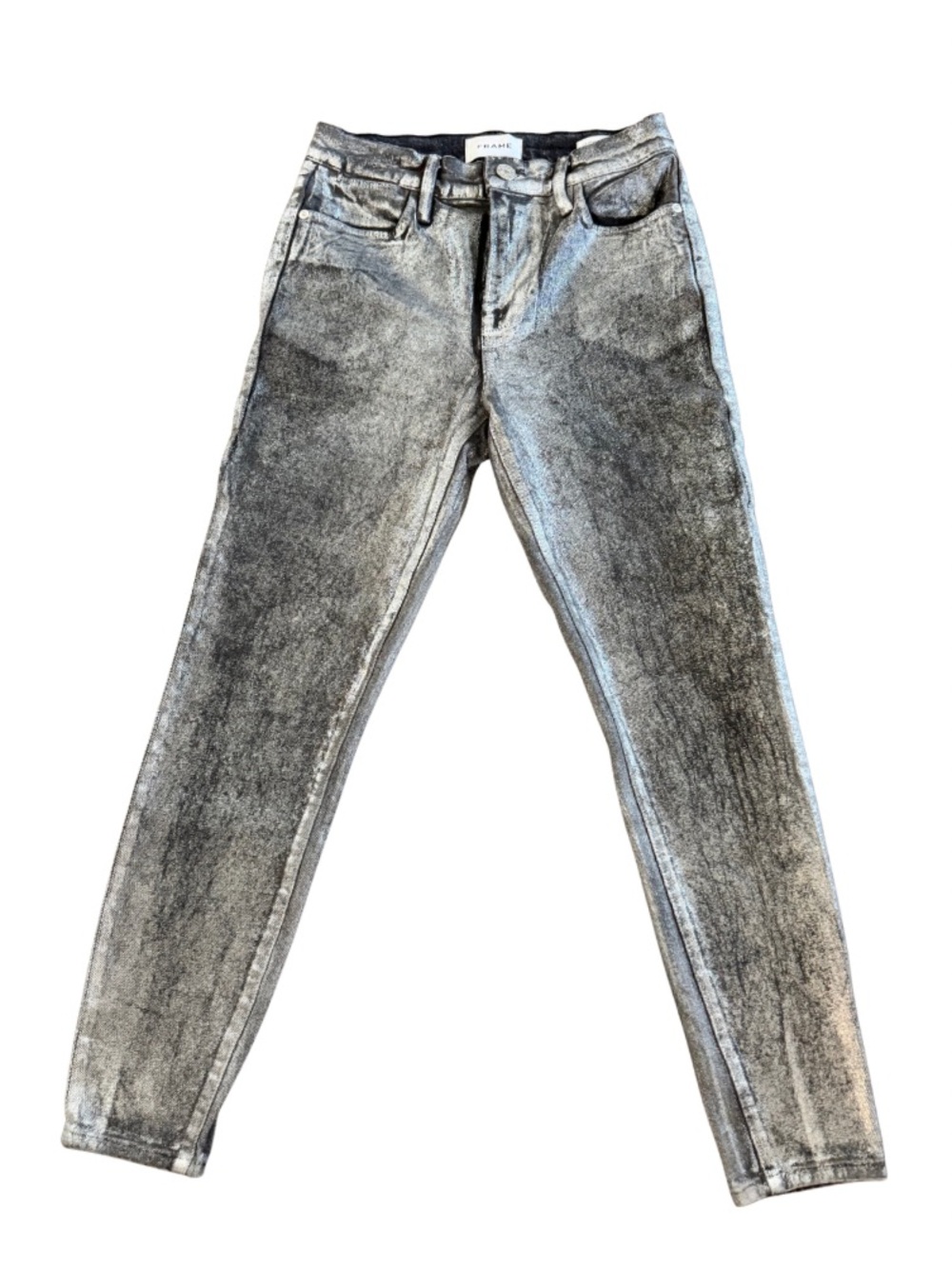 ✨ Frame Le High Skinny Crop Metallic Coated Jeans | Size 25 | Black & Silver ✨